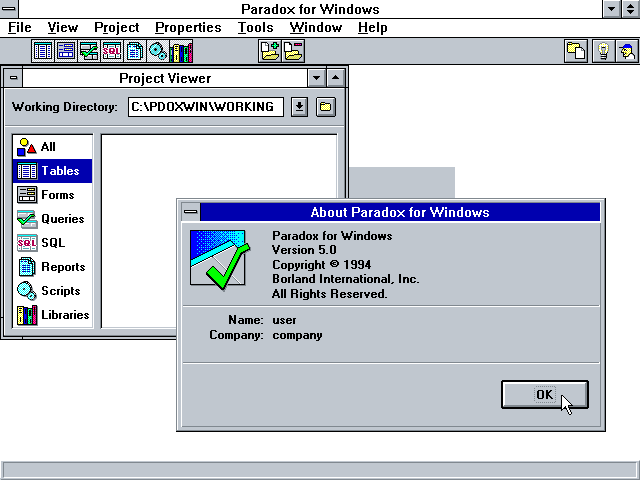Paradox 5.0 for Windows - About